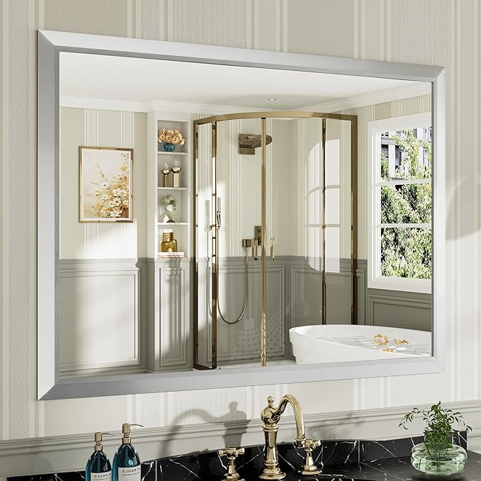 48x36 Inch Silver Bathroom Mirror by Briivuemodernmirrors