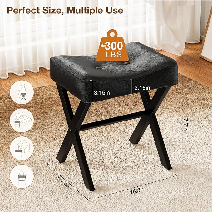18-Inch Leather Vanity Stool Chair, Vanity Bench - Image 3