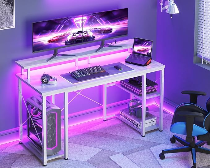 ODK 48 Inches Gaming Desk with LED Lights, Computer Desk with Monitor Stand - Image 2