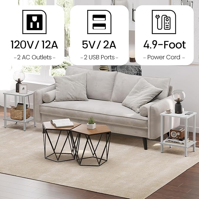 TUTOTAK End Table with Charging Station, Small Side Table, Nightstand Bedside - Image 6