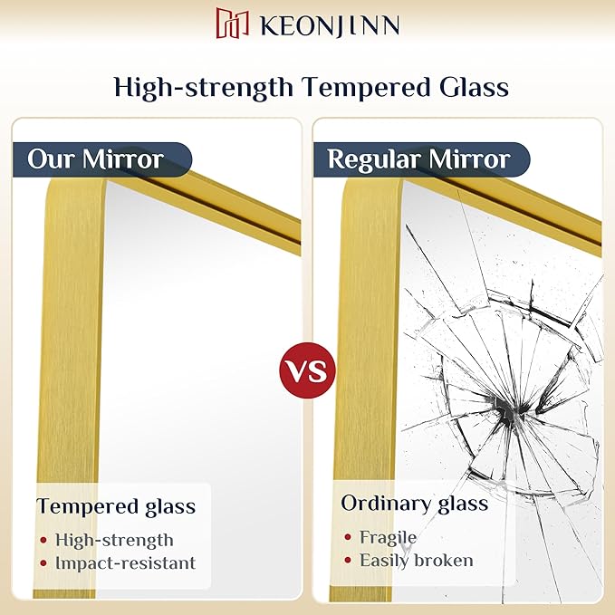 Keonjinn Gold Bathroom Mirrors for Vanity, 24 x 32 Inch Rounded Rectangle Gold - Image 5