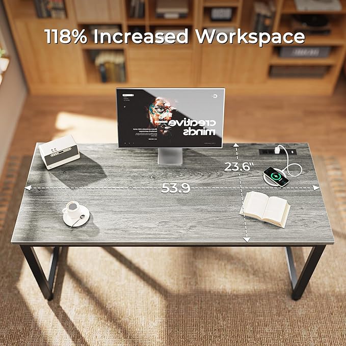 Huuger 55 x 24 inch Desk with Power Outlets & USB-C, Deeper & Thicker Desktop - Image 6