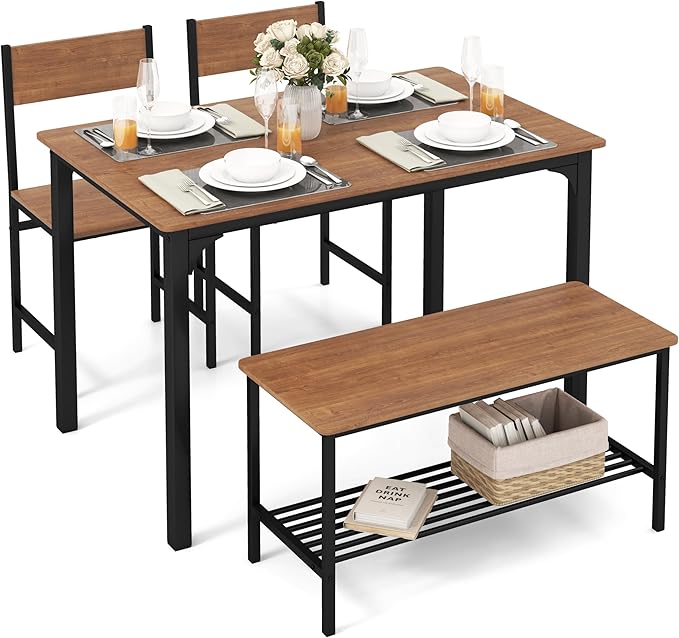 Tangkula Dining Table Set for 4, Kitchen Table and 2 Chairs for 4 by TANGKULA