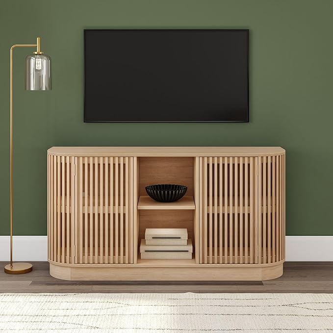 Plank+Beam Contour Wood TV Stand, Two Door Solid Wood Entertainment Console - Image 3