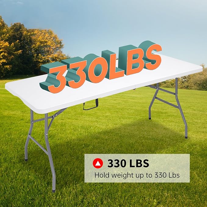 6 FT Folding Table for Indoor Outdoor, Portable Heavy Duty Folding Camping - Image 4