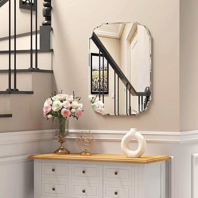 KOHROS Silver Bathroom Mirror 18" x 24" Frameless Rectangle Beveled Edge - Image 6
