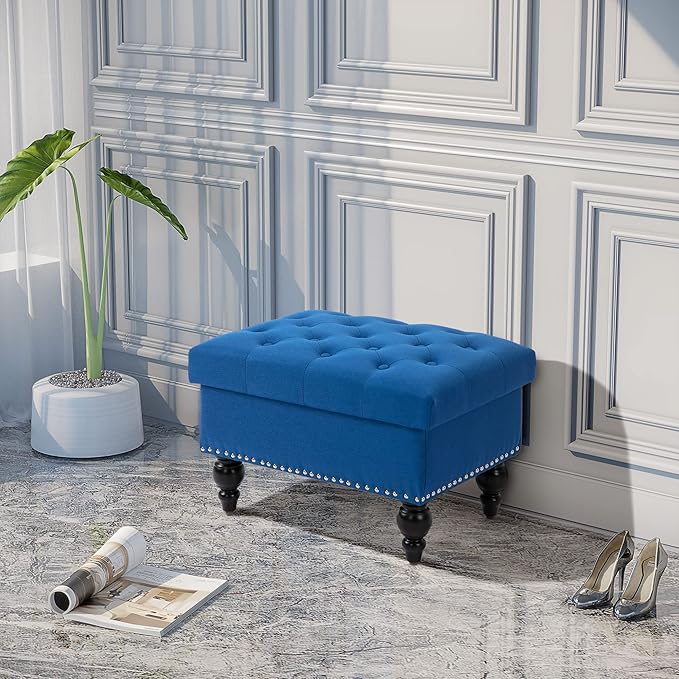 HOMCOM Ottoman with Storage for Living Room, Button-Tufted Fabric Bench for - Image 4