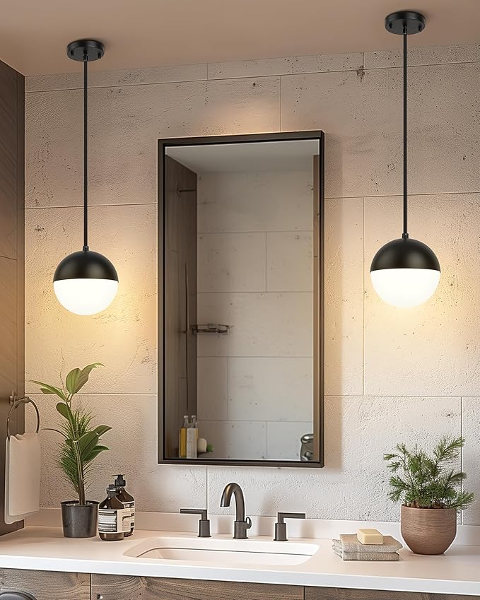LMS Mid Century Pendant Lights, Matte Black Kitchen Island Light Fixtures - Image 8