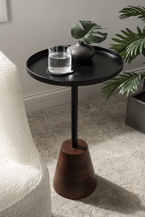 Kate and Laurel Tira Round Side Table, Walnut Brown Wood and Black, Decorative - Image 2