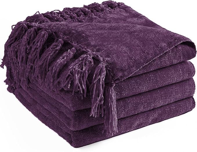 Chenille Throw Blanket for Couch 50"X 60", Soft Cozy Throws by LONGCREATE