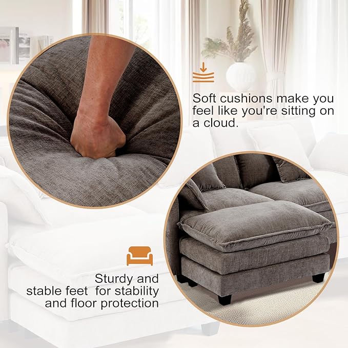 Furniliving 112‘’ L-Shaped Sofa, Luxury Chenille Modular Sectional Couches - Image 5