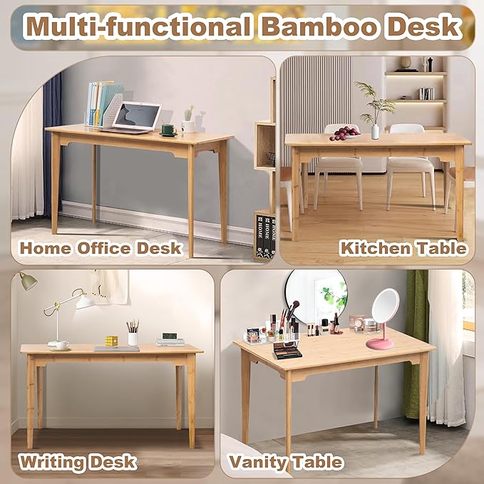 DOUSY- Bamboo Writing Desk Writing Computer Desk Study Desk Home Office Desk - Image 7