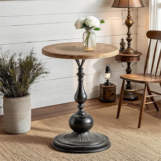 Round End Table Living Room, Vintage Side Table, Farmhouse Pedestal Table by YUIlili