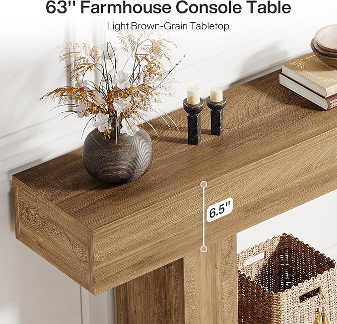 Tribesigns 63" Console Table, Farmhouse 2-Tier Entryway Table - Image 7