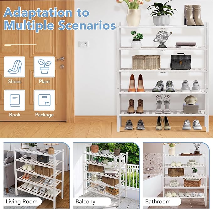 Haddockway 5 Tier Bamboo Shoe Rack Storage Organizer, Small Space 27"x11"x32" - Image 7