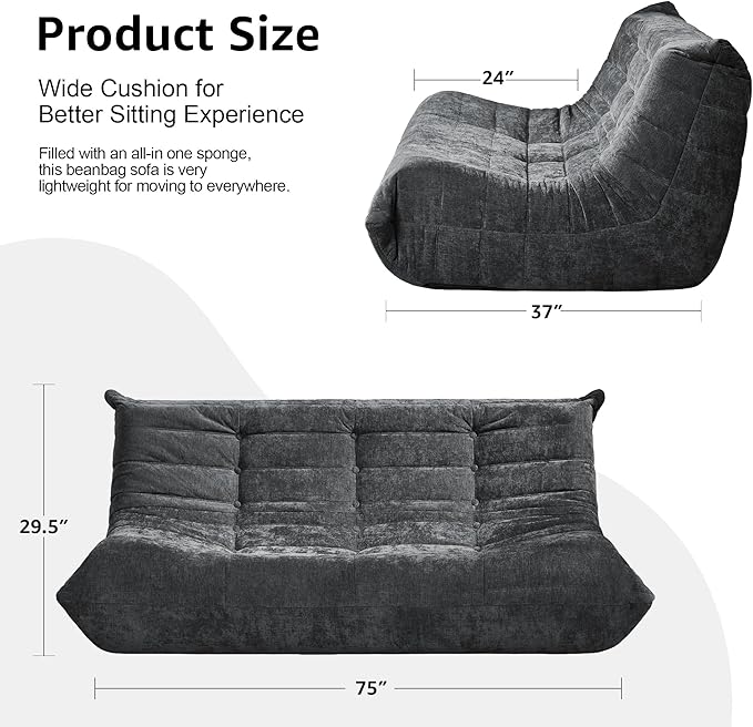 Hobestluk Bean Bag Chairs for Adults Giant Bean Bag Chair Memory Foam BeanBag - Image 2