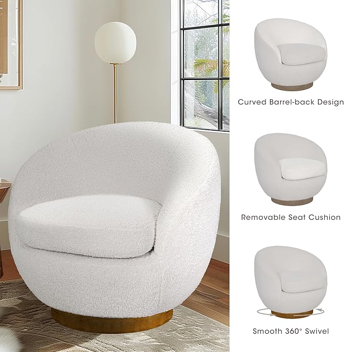 INK+IVY Jessel Swivel Accent Chair – Barrel Back Design, Sherpa Upholstery - Image 6