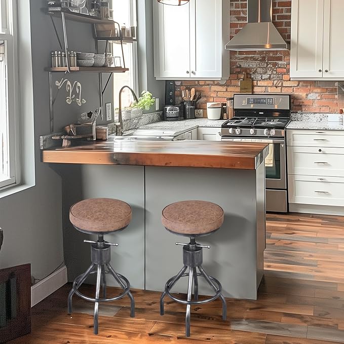 Industrial Bar Stools Swivel Pu Seat Vintage Kitchen Island Counter Stool - Image 7