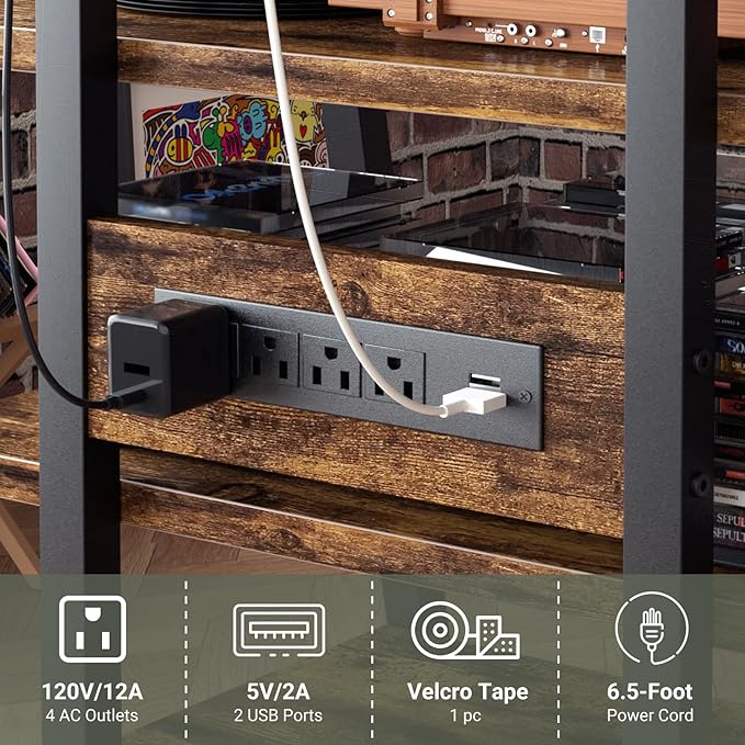 AV Media Stand with Outlets, Stereo Stands and Racks with Vinyl Storage - Image 4