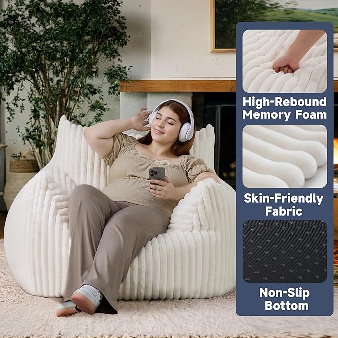 Oversized Bean Bag Chair for Adults, Giant Comfy Plush Boneless Bean Bag Couch - Image 3