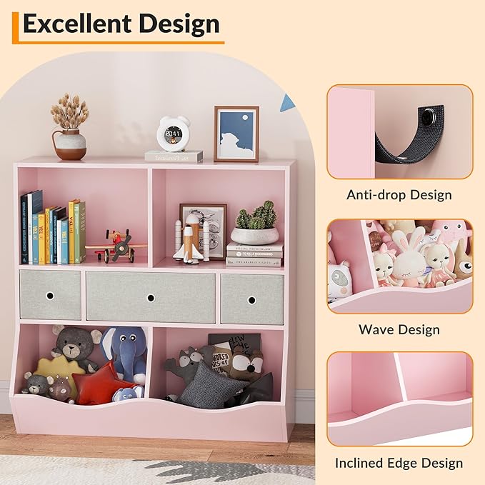 IDEALHOUSE 7-Cubby Large Kids Toy Storage Organizer, Children Wood Bookcase and - Image 5