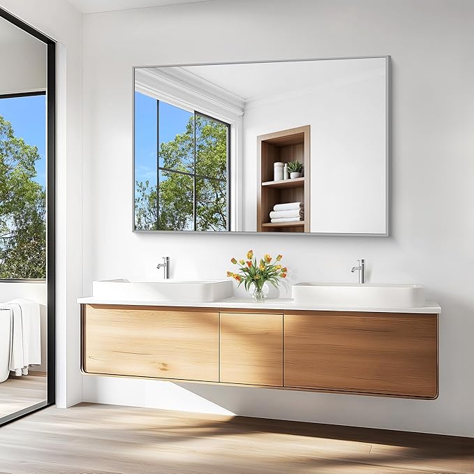 KOCUUY Large Silver Bathroom Mirror, 55x36 inch Rectangular Mirror - Image 9