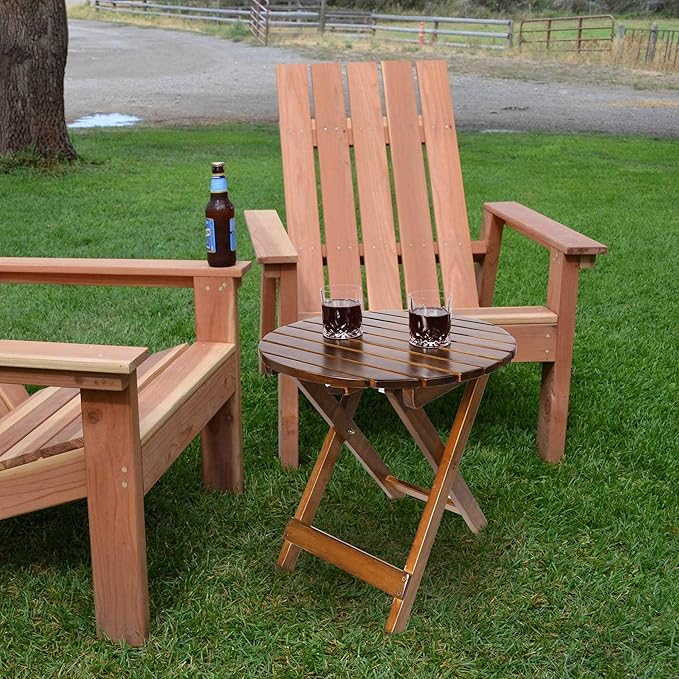 Outdoor Patio Side Table Set of 2 Small Folding Wood Round End Table Coffee - Image 7