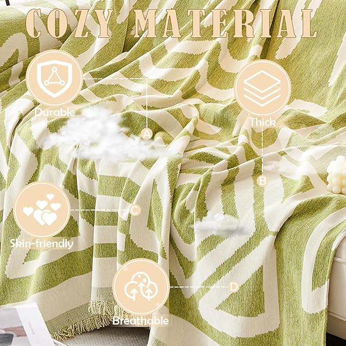 HANDONTIME Green Sofa Covers Chenille Couch Covers Universal Sofa Cover Boho - Image 4