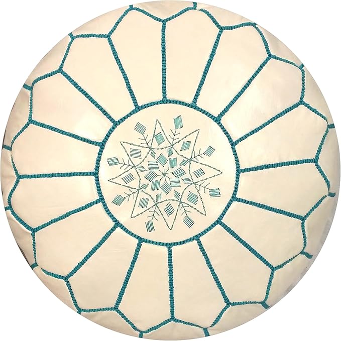 Stuffed Round Design Moroccan Leather Pouf Ottoman, Pre-Filled, 100% Genuine - Image 4