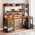 DWVO Computer Desk with Drawers & Hutch, 59.1" Office Desk with Power Outlets & by DWVO