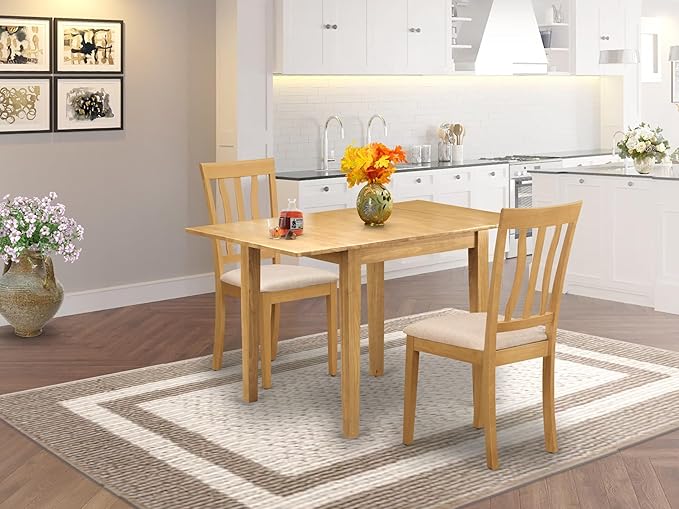 East West Furniture NDAN3-OAK-C 3 Piece Dining Table Set - Image 2