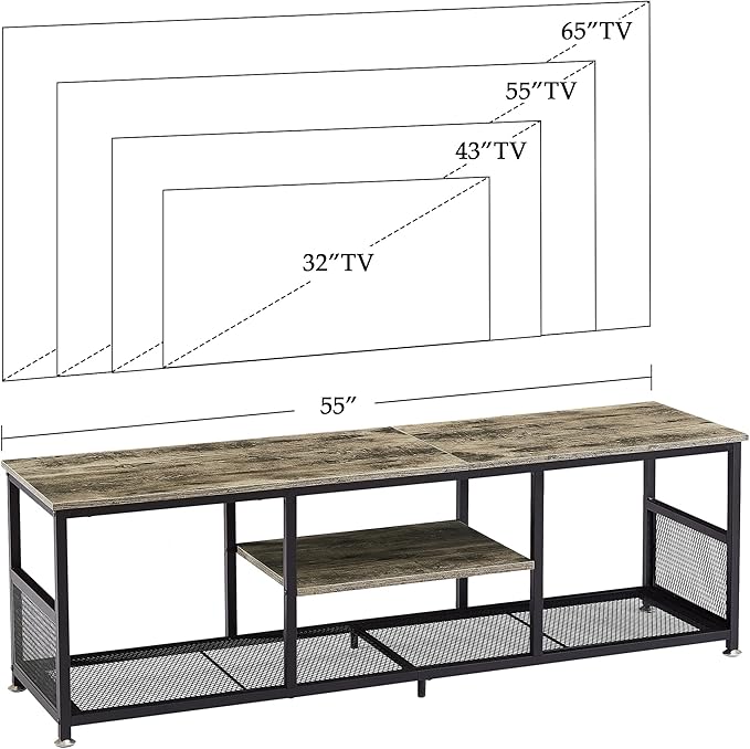 VECELO Industrial TV Stand for Televisions up to 65 Inch, 3 Tiers Media Console - Image 7