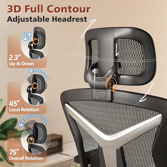 Ergonomic Office Chair with Foot Rest, Home Mesh Desk Chair with Adjustable - Image 8
