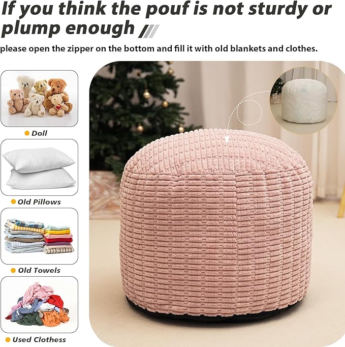 Round Stuffed Pouf Ottoman for Foot Rest, Storage Ottoman Pouf Foot Stool - Image 4