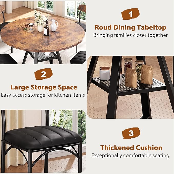 Round Dining Table Set for 4, Kitchen Table and Chairs for 4, Circle Table - Image 7