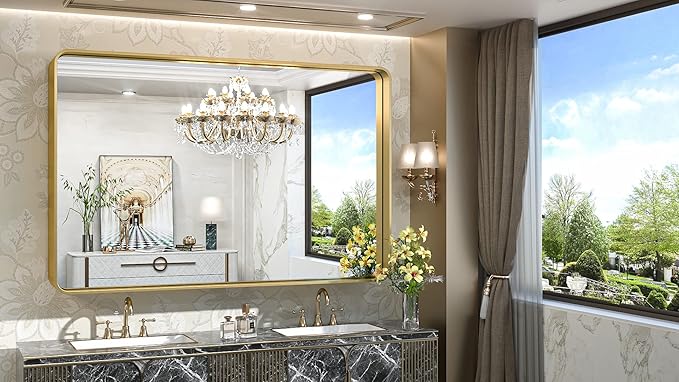 TokeShimi 55 x 36 Inch Brushed Gold Bathroom Mirror - Image 2