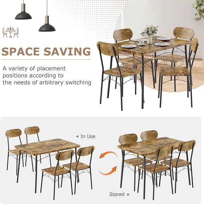 VECELO Dining Table Set for 4, 5-Piece Kitchen Table - Image 5