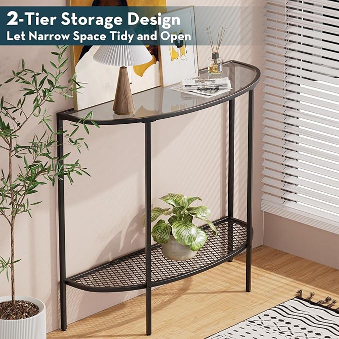 SAYGOER Glass Console Table 2 Tier Half Moon Entryway Table Modern Couch Table - Image 5
