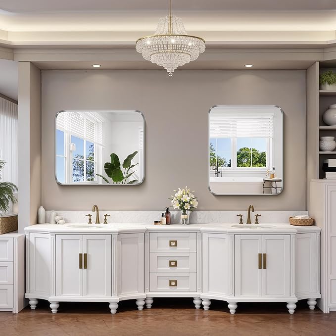 FORBATH 30x36 Inch Bathroom Mirror, Brushed Silver Deep Frame Wall Mirror - Image 3