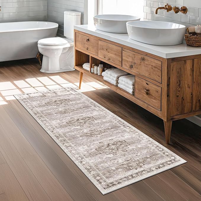 Boho 2x7 Long Runner, Neutral Farmhouse Bedside Rug, Small Throw Runners - Image 5