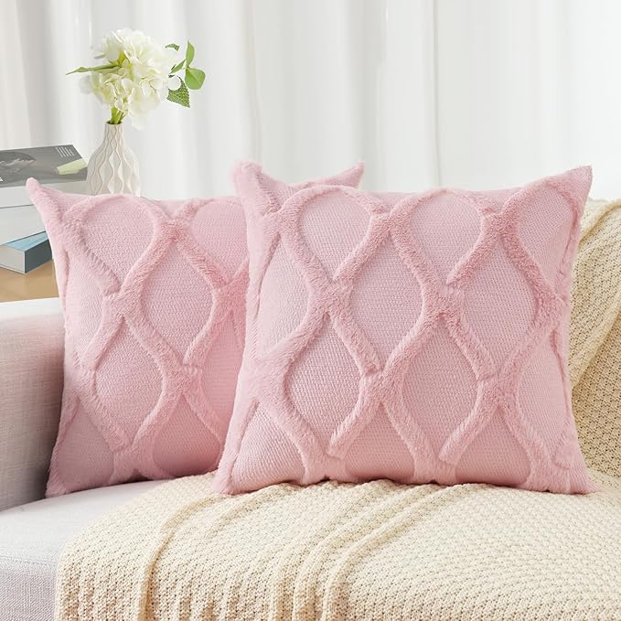 decorUhome Throw Pillow Covers 16x16 Inch Set of 2, Soft Plush Faux Fur Wool by decorUhome