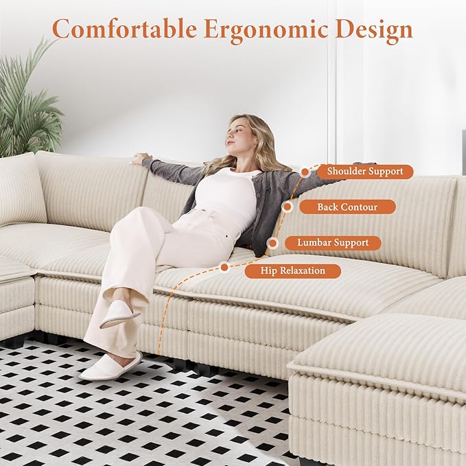 Vesgantti 143" L Shaped Modular Sectional Sofa, Comfy Corduroy Upholstered - Image 4