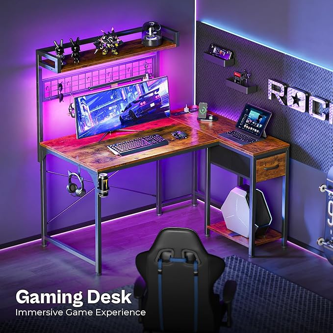 PRAISUN L Shaped Gaming Desk - Image 9