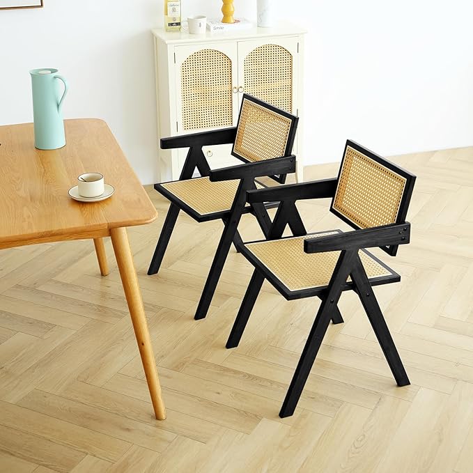 Tiita Rattan Accent Chairs, Mid Century Modern Dining Chairs Set of 2, Bamboo - Image 8
