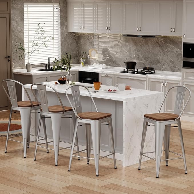 Changjie Furniture 26 Inches Metal Barstools Set of 4 Counter Height Bar Stools by ALISH