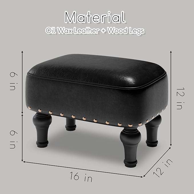 Ottoman Leather Foot Rest with Thicker Foam Padded Seat, Footstool with Wooden - Image 3