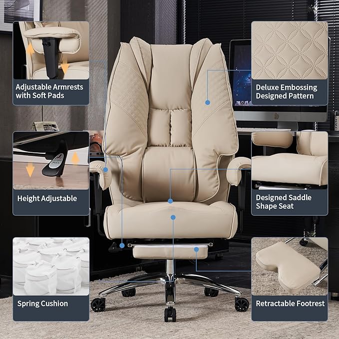 Big and Tall Office Chair 400lbs Wide Seat, Leather High Back Executive Office - Image 3