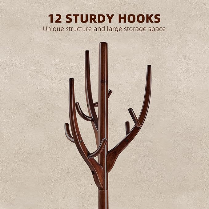 Uniclinens Coat Rack Freestanding Solid Wood Coat Tree Standing - Image 6