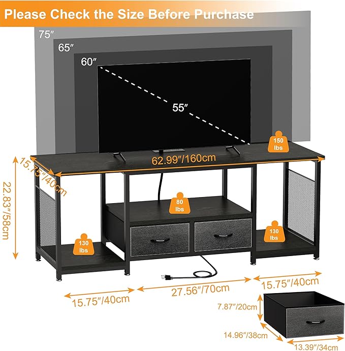 TV Stand with Drawers and Power Outlets - Image 5