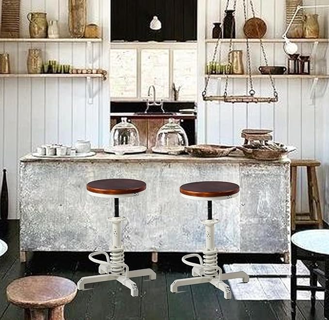 Topower Industrial Retro Vintage Farm Wooden Seat Tractor Stool Kitchen Swivel - Image 7